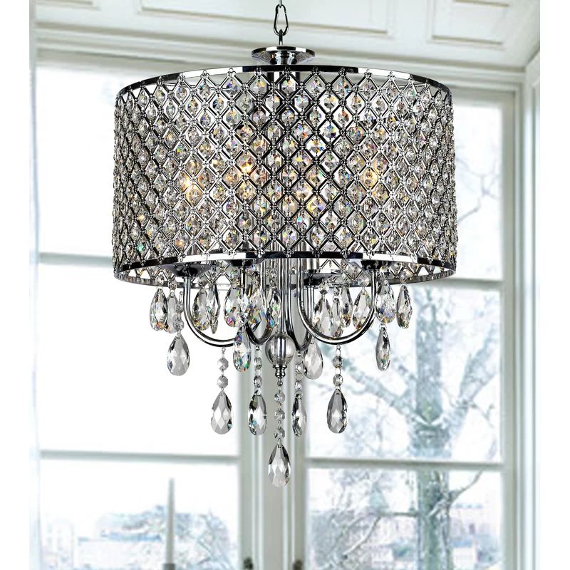 Aurore 4 - Light Shaded Drum Chandelier with Crystal Accents | Wayfair North America