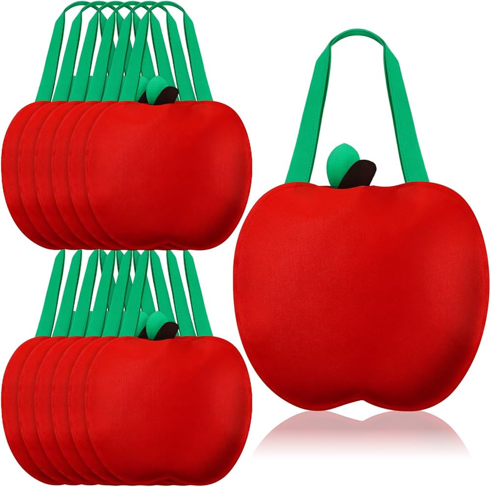 12 Pcs Apple Gift Bags Bulk Reusable Graduation Gift Red Apple Shaped Fabric Tote Bag with Handle... | Amazon (US)