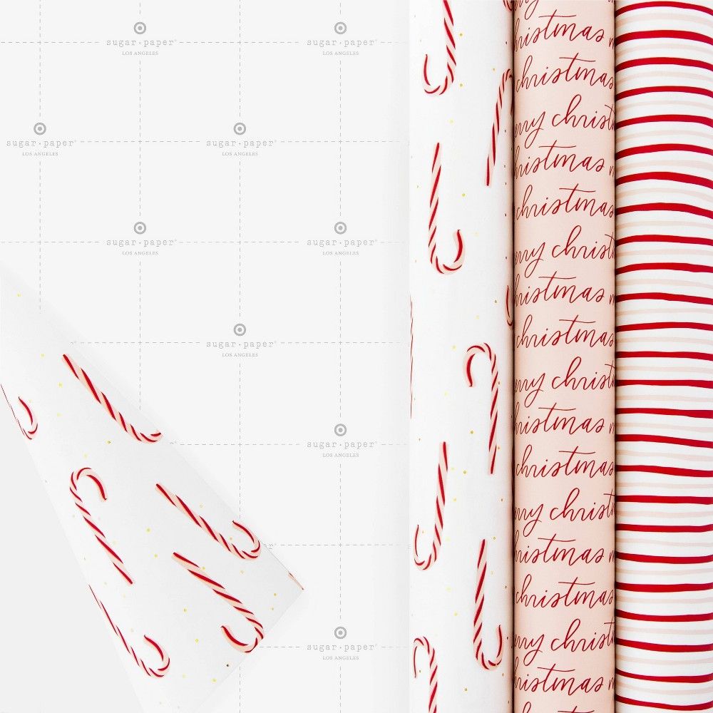 30 sq ft Peppermint Pink Gift Wrap Trio Red/Rose/White - Sugar Paper + Target | Target
