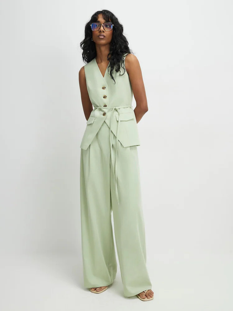 Buy River Island Green Sleeveless Tie Detail Waistcoat from Next USA | Next US