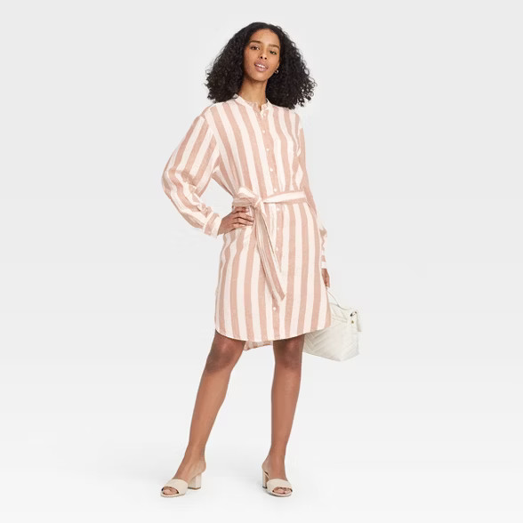 Women's Long Sleeve Tie Waist Shirtdress - A New Day™ | Target