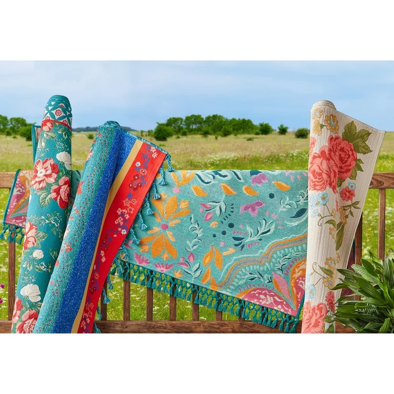 The Pioneer Woman Folk Geo Outdoor Rug, 5" x 7" - Turquoise Color | Walmart (US)