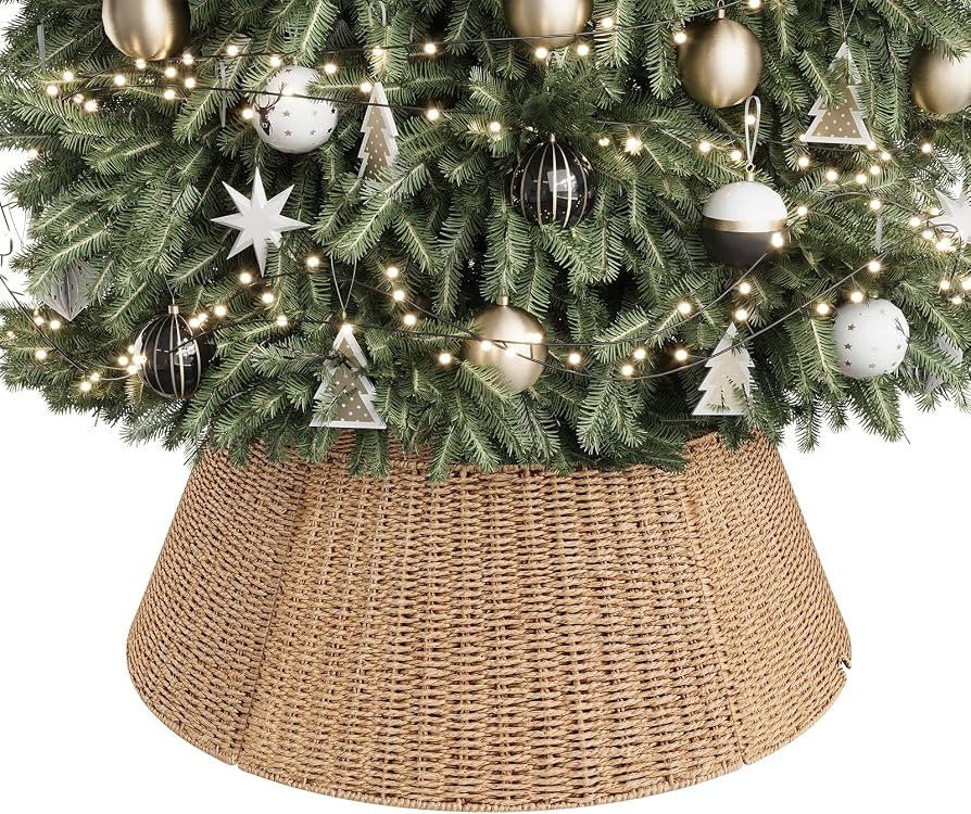ELYKEN 28 Inch Christmas Tree Collar, Paper Rope Woven Xmas Tree Skirt for Artificial Trees, Rust... | Amazon (US)