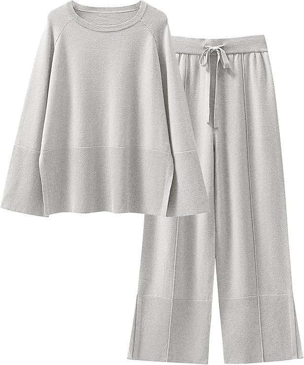 ANRABESS Womens 2 Piece Outfits Oversized Knit Sweater Set Wide Leg Pant Cozy Lounge Matching Paj... | Amazon (US)