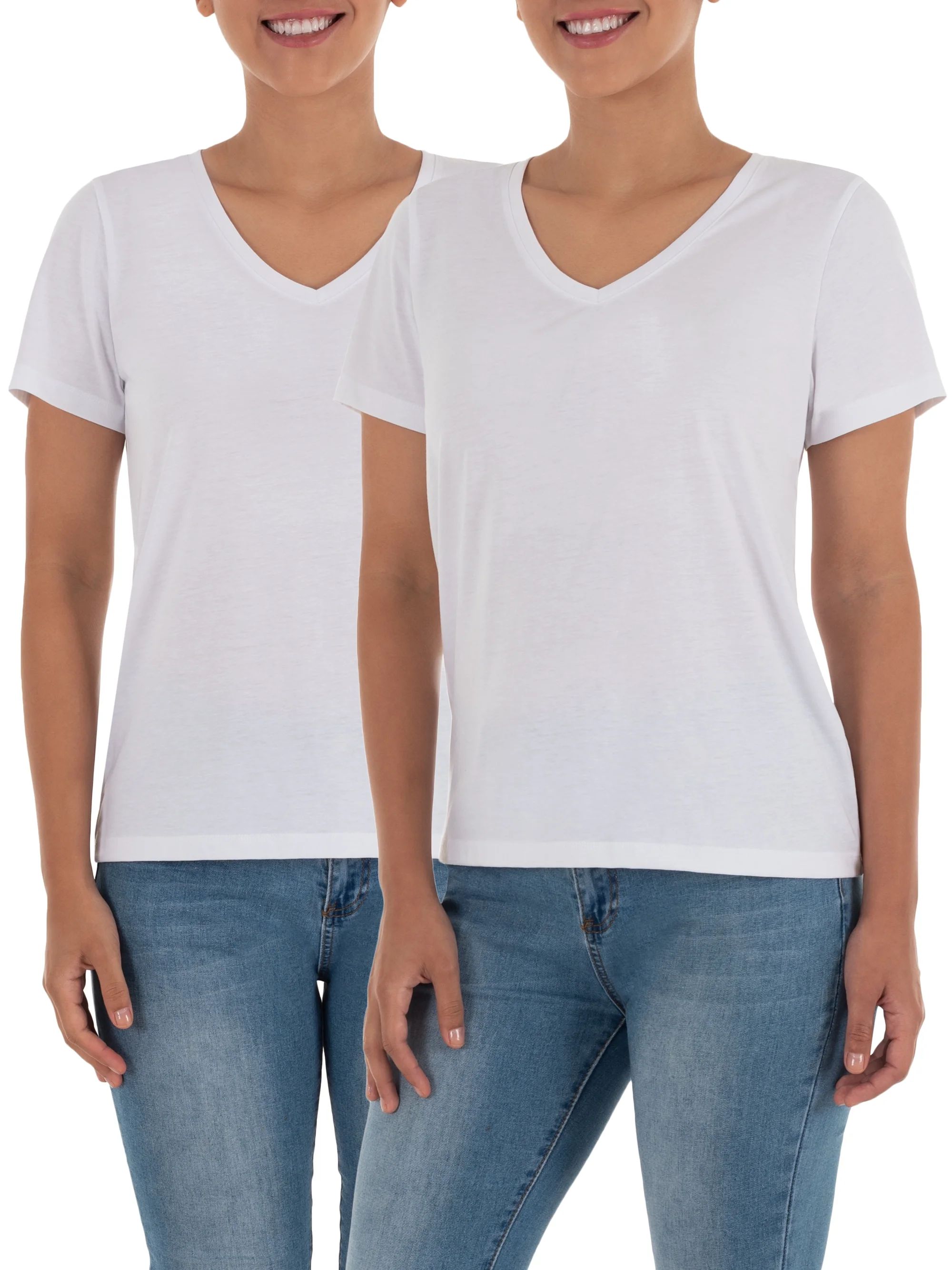 Time and Tru Women's Pima Cotton V-Neck T-Shirt, 2-Pack - Walmart.com | Walmart (US)