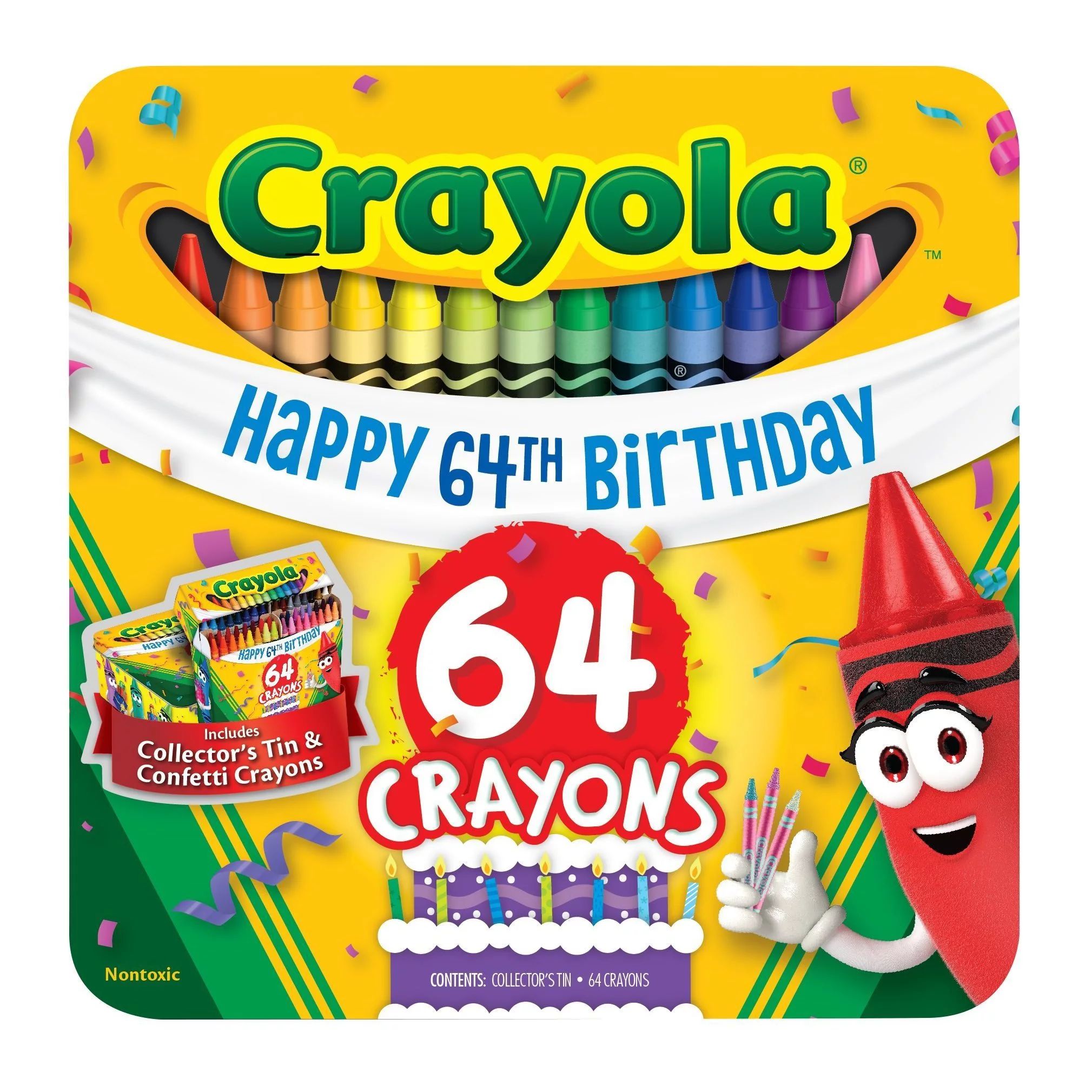 Crayola Crayons, 64 Count, 64th Birthday Tin, Assorted Colors, Gift for Kids - Walmart.com | Walmart (US)