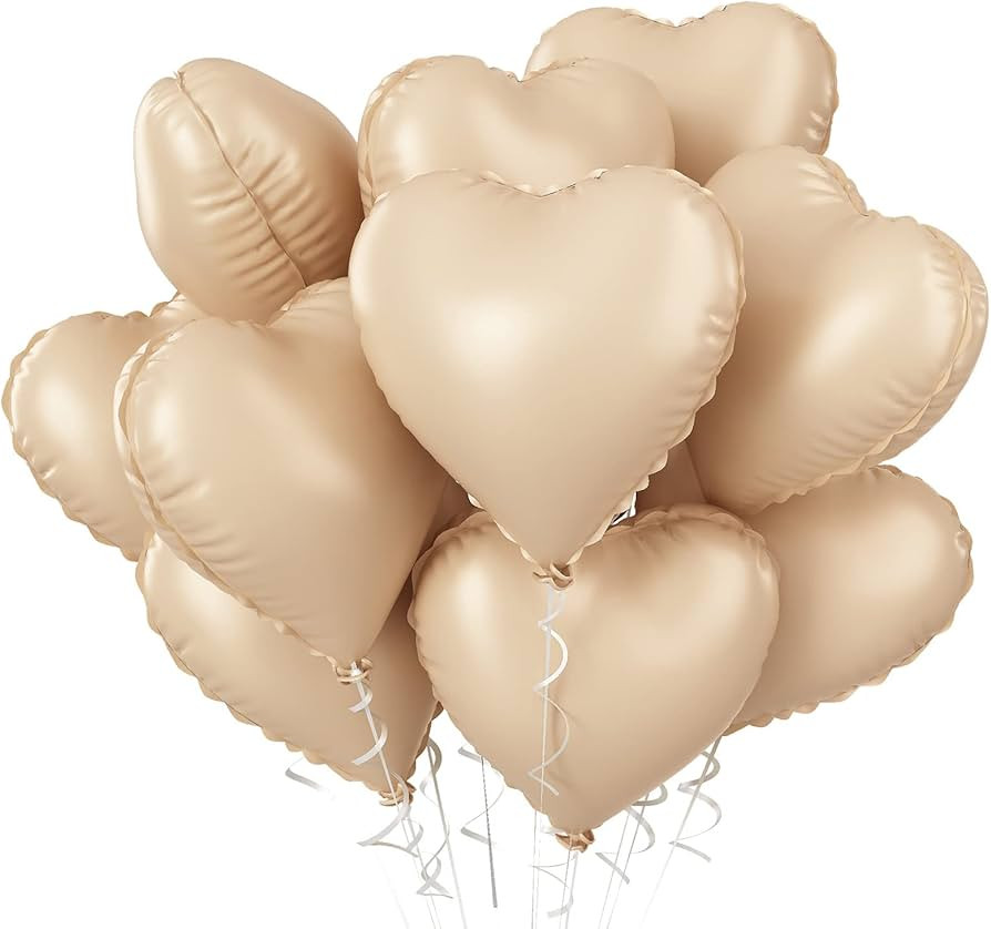 Retro Apricot Heart Balloons, 10PCS Beige Caramel Foil Heart Shape Balloons, 18inch Sand White Lo... | Amazon (US)