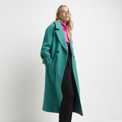 Green double breasted coat | River Island (UK & IE)