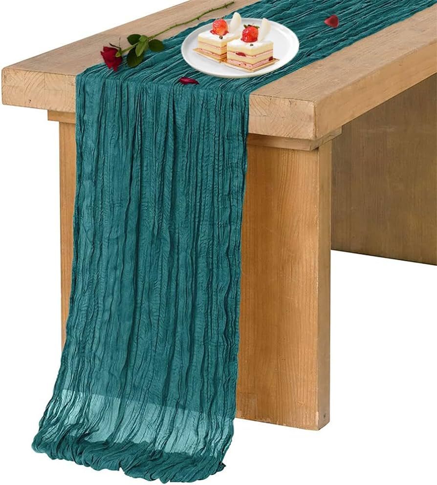 YJKIS Cheesecloth Table Runner 35 x 120 Inch, Teal Green Cheese Cloth Table Runner, Rustic 10 Ft ... | Amazon (US)