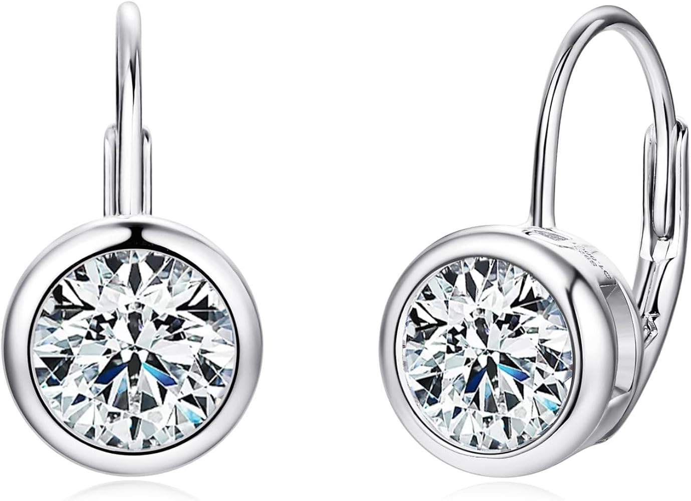 Moissanite Hoop Earrings, 925 Sterling Silver Hypoallergenic Bezel Set Leverback Drop Earrings fo... | Amazon (US)