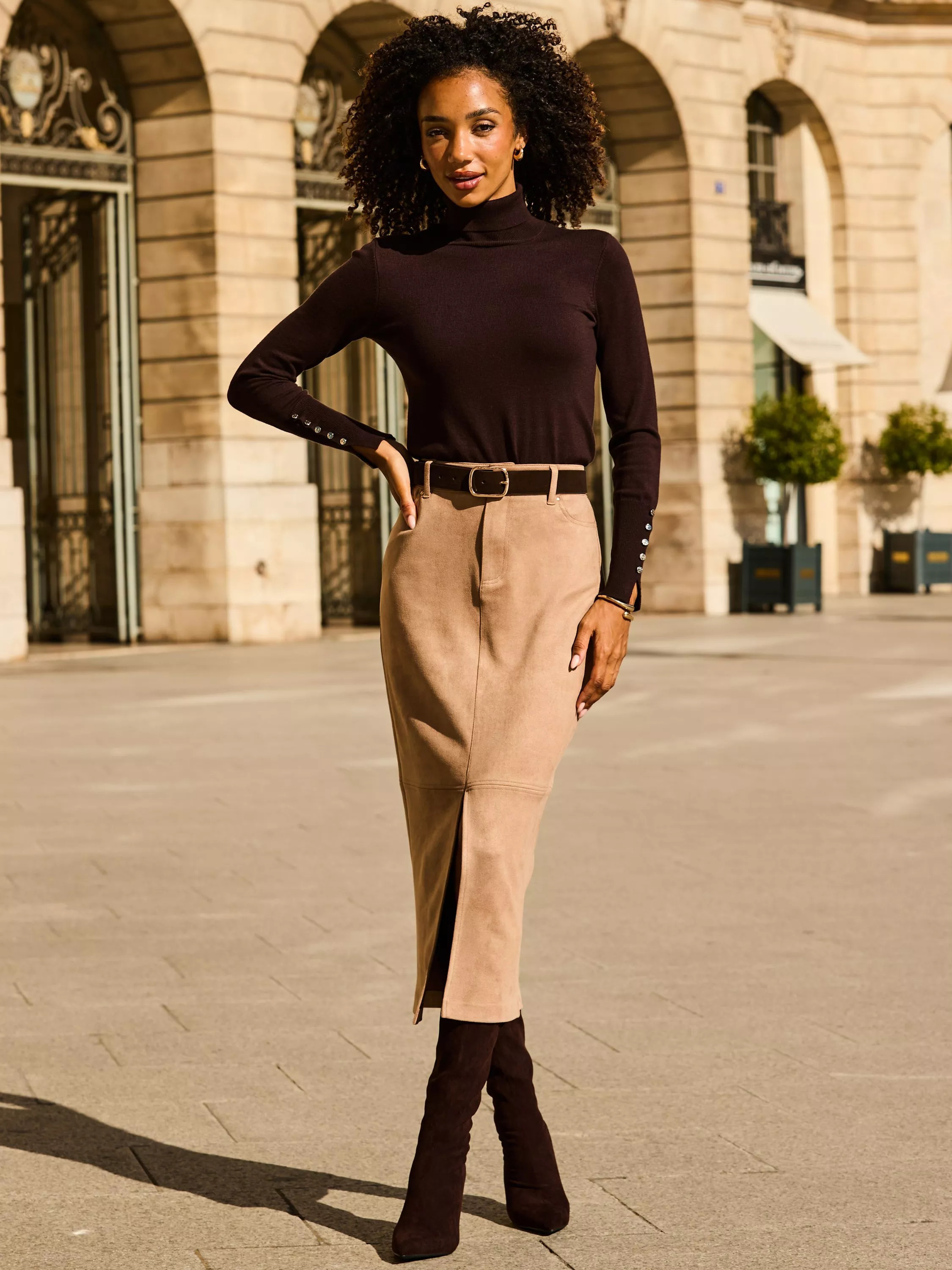 Sosandar Suede Pencil Skirt, Taupe | John Lewis (UK)