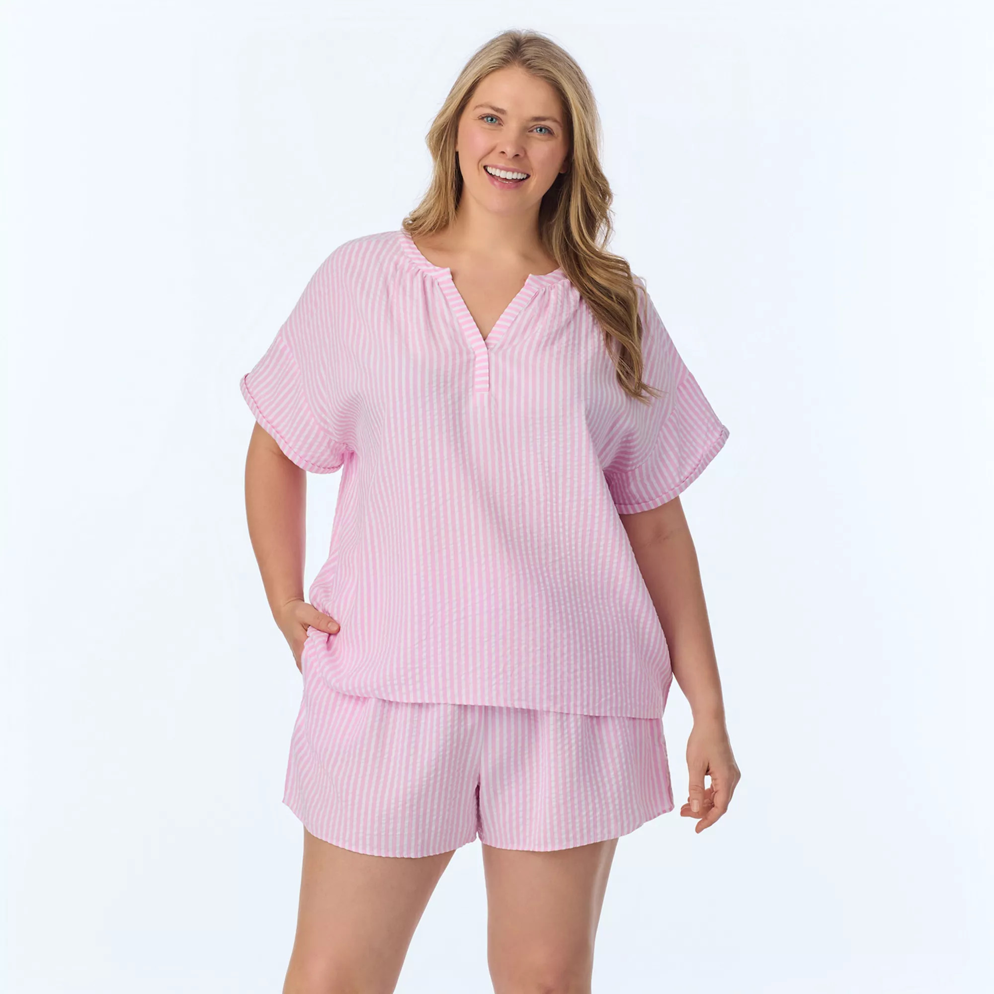 Plus Size Draper James 2-Piece Seersucker Short Sleeve Pajama Top & Pajama Shorts Set | Kohl's