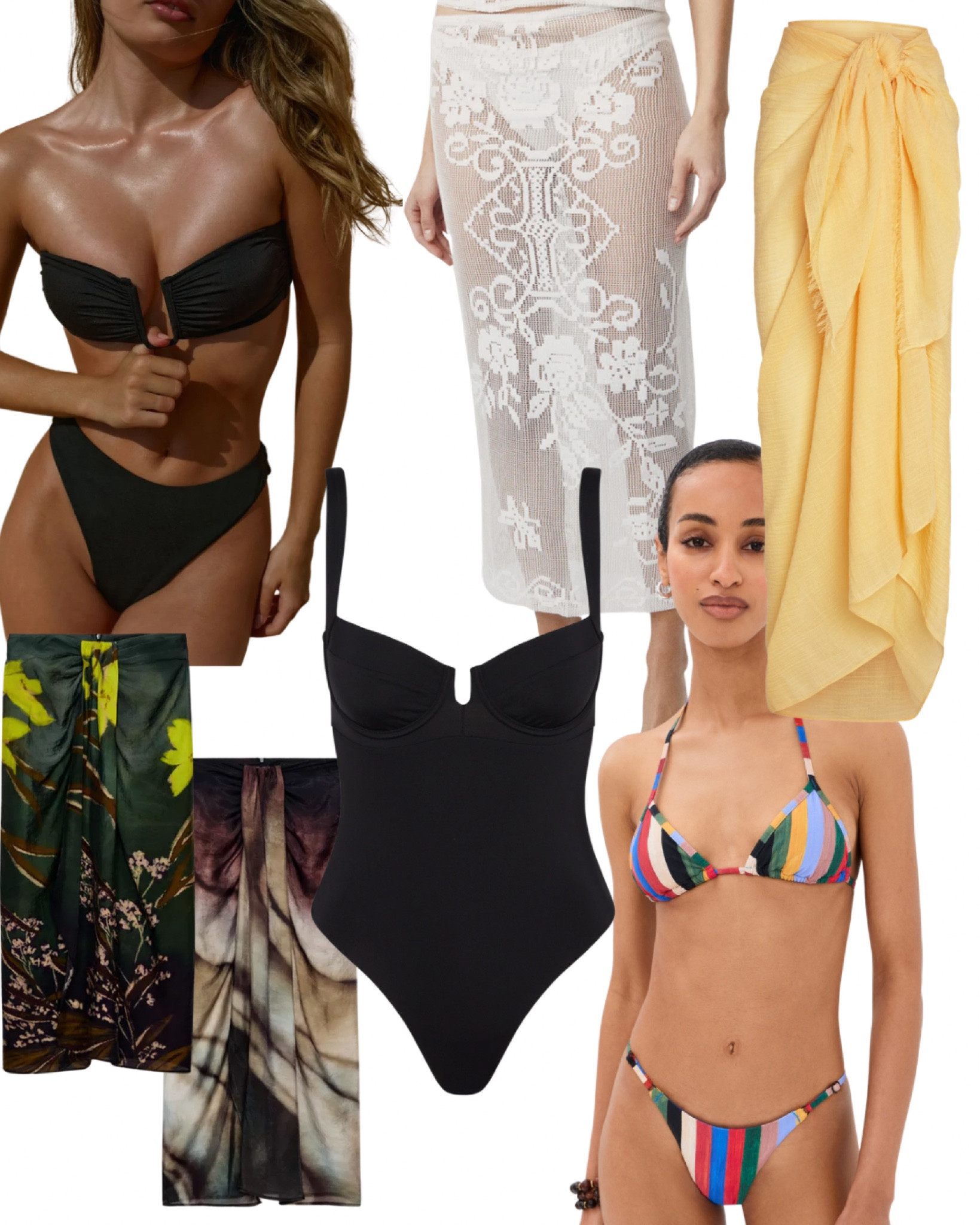 Pool & beach ready! Best suits!!

I wear a medium in the white skirt - runs small 

Black bikini - medium in top for me; small in bottomm