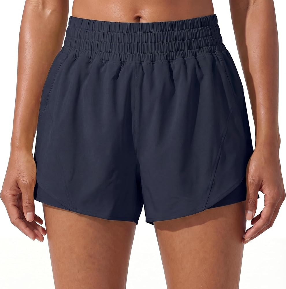 PrinStory Athletic Shorts for Women High Waisted Running Quick Dry Gym Workout Shorts with Zipper Pockets | Amazon (US)