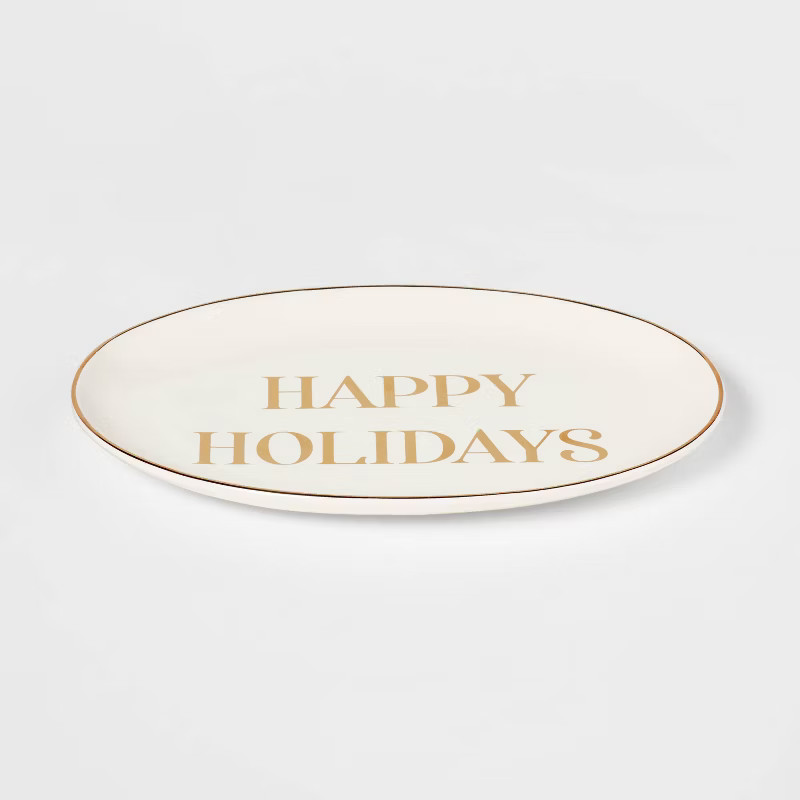 14" x 9" Stoneware 'Happy Holidays' Serving Platter - Threshold™ | Target