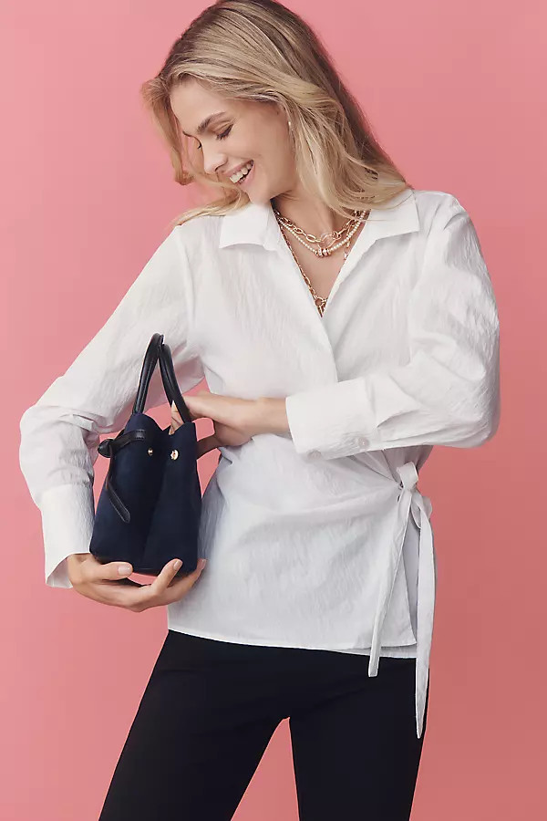 Long-Sleeve Tie-Waist Wrap Blouse | Anthropologie (US)