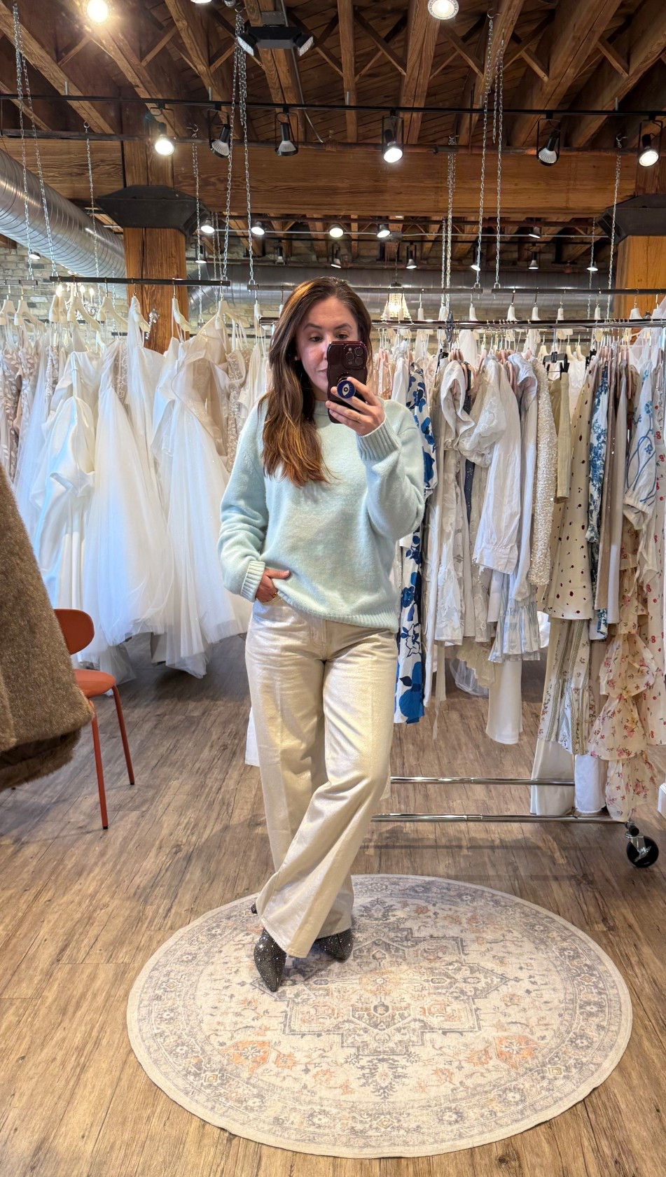 These cream jeans have a little sparkle under the light and were perfect for this bridal popup ✨

#LTKWedding