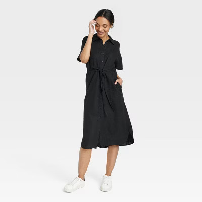 Women's Short Sleeve Linen Midi Shirtdress - A New Day™ | Target