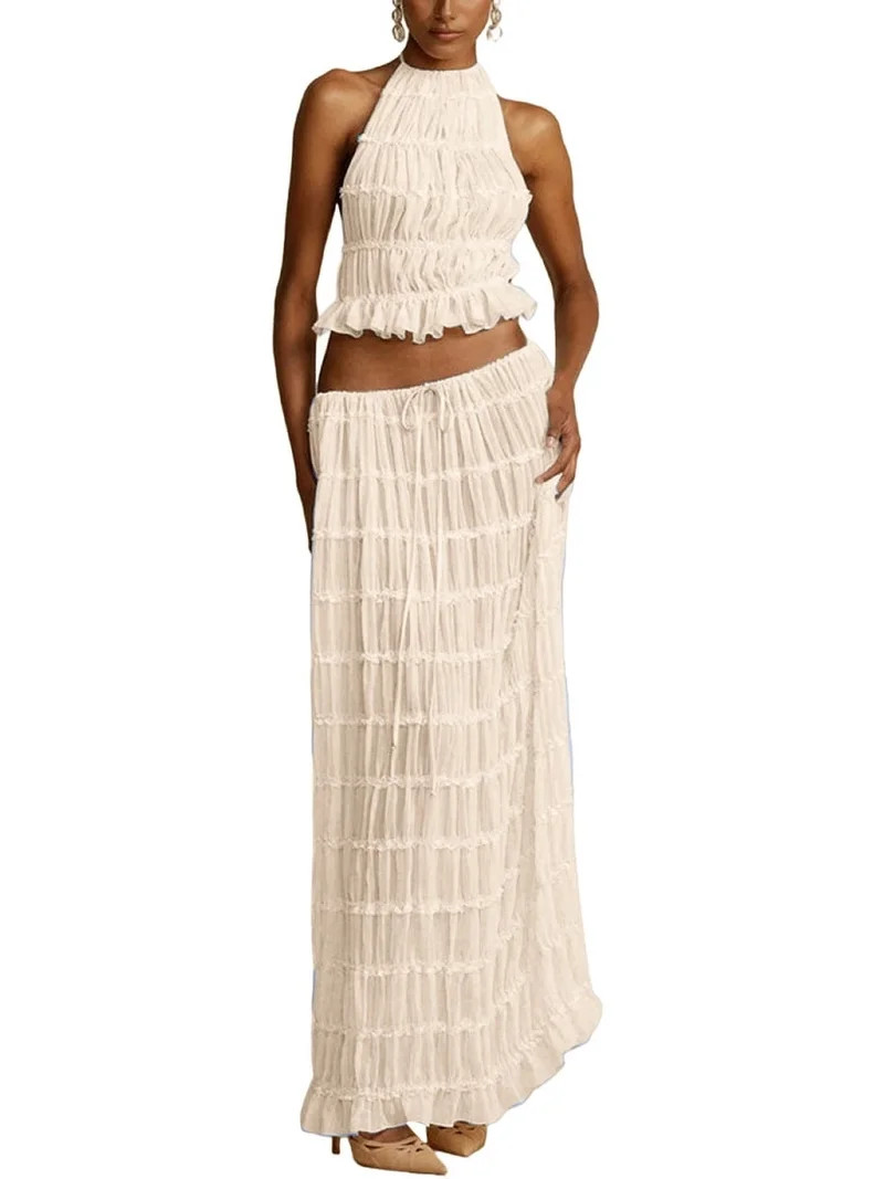 Two Piece Maxi Skirt Sets for Women Summer Backless Halter Beach Top Long Going Out Set 2 Outfits... | Walmart (US)