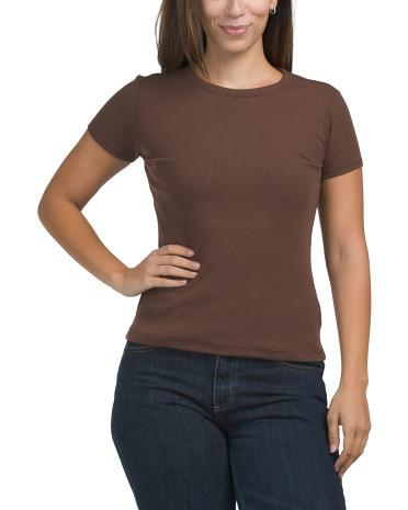 Pima Cotton Blend Short Sleeve Ribbed Crew Neck Top | TJ Maxx