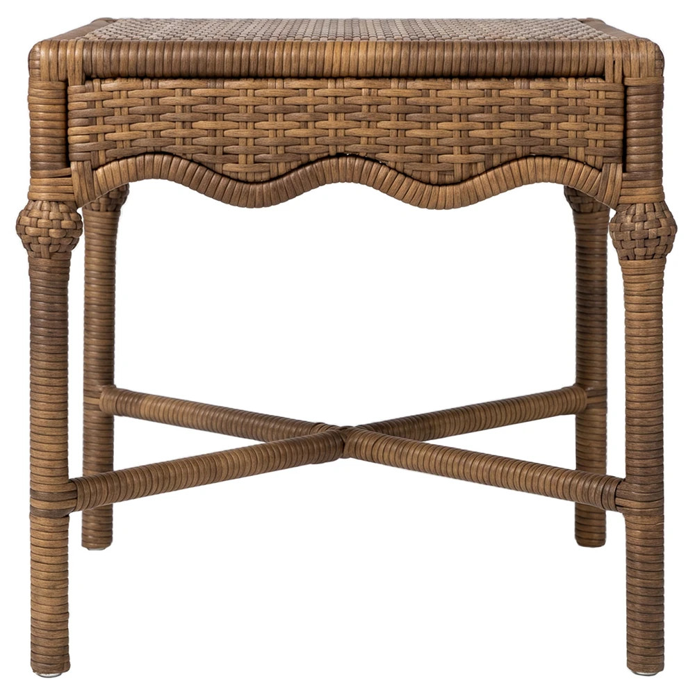 Clara Coastal Beach Brown Rattan Square Outdoor End Table | Kathy Kuo Home