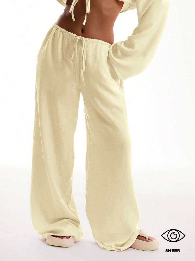 MUSERA Tie Front Linen Feel Beach Trousers Summer Festival Vacation Boho Ibiza Holiday Airport | SHEIN