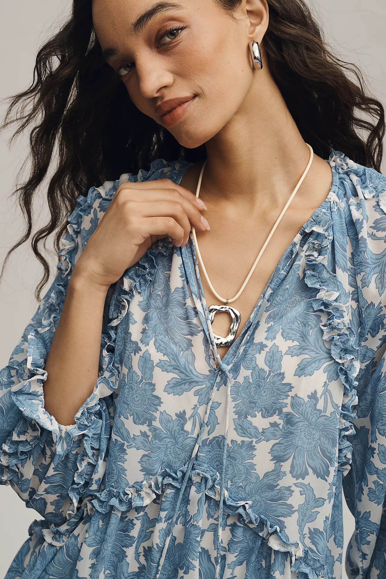 By Anthropologie Long-Sleeve Ruffle Mini Dress | Anthropologie (US)