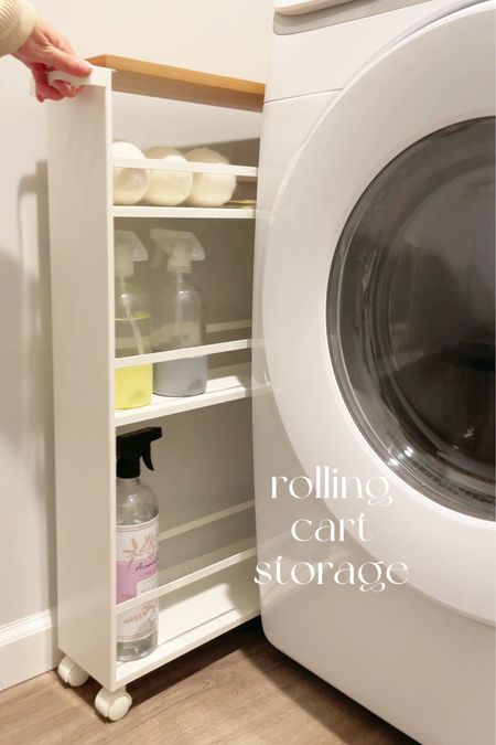 This laundry rolling storage cart is a game changer! It’s perfect for that tiny unusable space between your washer. It’s on wheels and has a beautiful wood top. Don’t forget to add the Amazon coupon before adding to cart! #laundry #laundryroom #laundryorganization #competition

#LTKhome #LTKFind #LTKSale