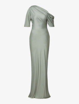 Marisa asymmetric-neck draped satin maxi dress | Selfridges