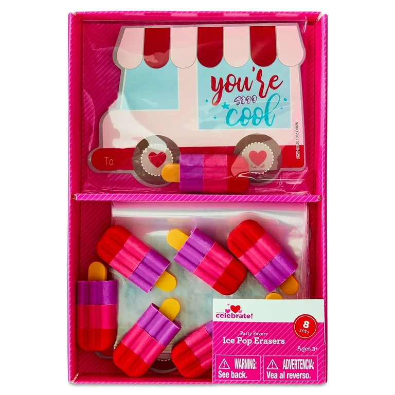 Ice Pop Eraser Party Favors, Multicolor, 8 Count, Valentine's Day by Way To Celebrate | Walmart (US)