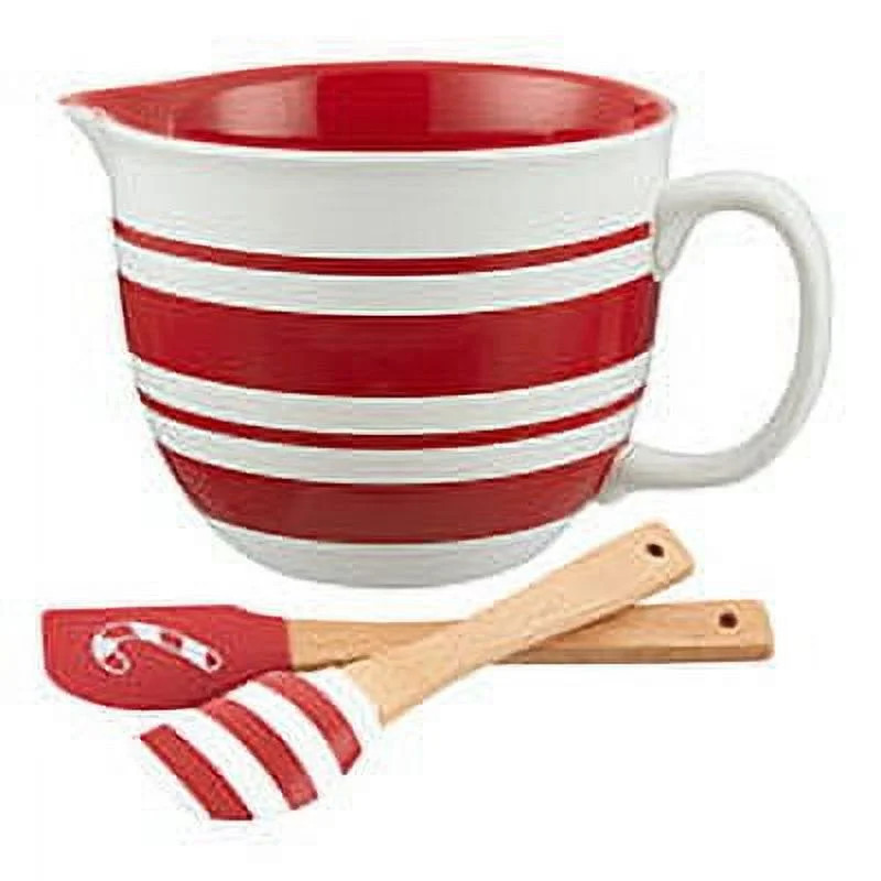 Holiday Time 3-Piece Striped Glazed Stoneware Batter Bowl & Spatula Set, Multicolor | Walmart (US)
