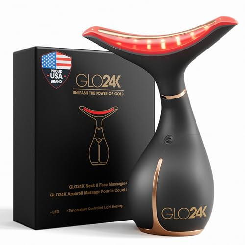 GLO24K Red Light Face & Neck Beauty Device – 3-in-1 Facial Massager Tool with LED & Vibration for Skin Revitalization and Neck Firming | Amazon (US)