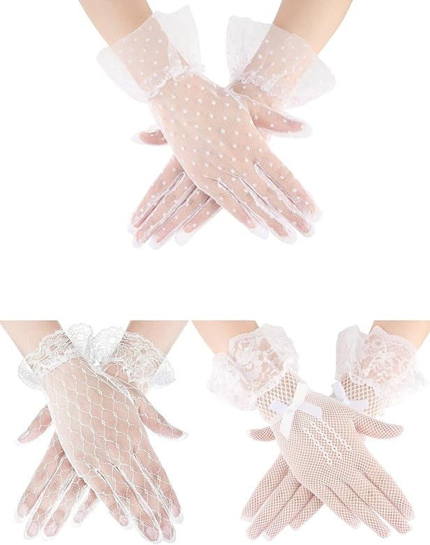 Ladies Lace Gloves Tea Party Gloves Women Elegant Short Gloves Wrist Length Floral Gloves for Din... | Amazon (US)