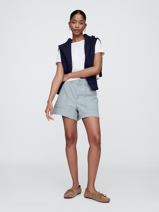4" High Rise SuperSoft Denim Utility Shorts | Gap Factory