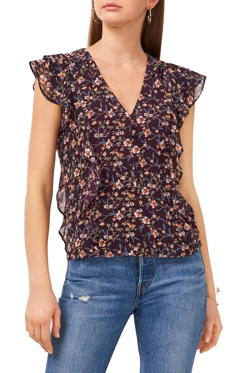 Floral Print Flutter Sleeve Top | Nordstrom
