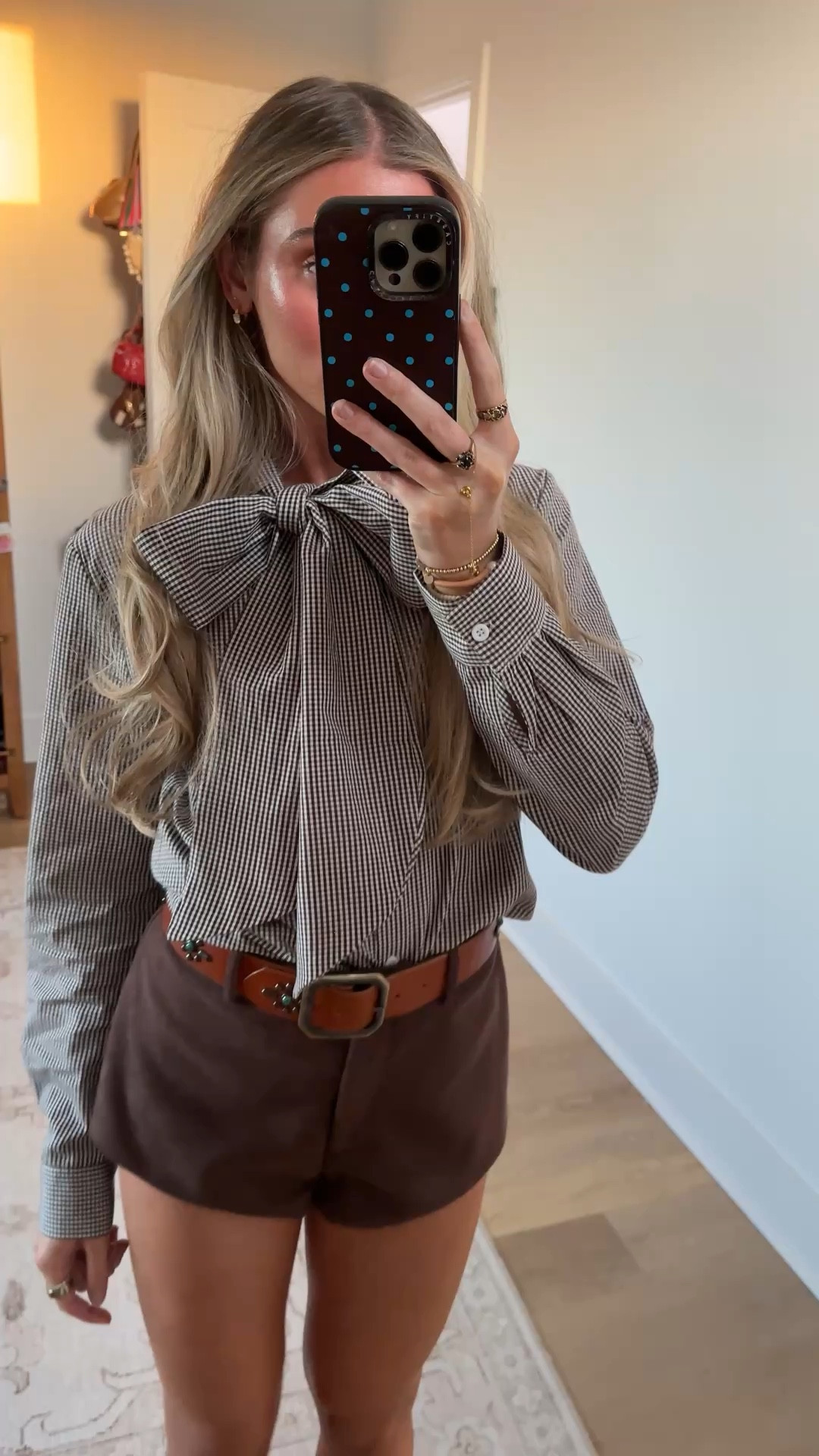 Saturday night out outfit. My top is size small from Amazon Cicy Bell Womens Plaid Shirts Bow Tied Neck Button Down Long Sleeve Casual Dressy Blouse Tops my shorts are @Revolve size XS. My shoes are also Amazon!!! My belt is from the brand @oldstudhandmade  

#LTKSeasonal #LTKootd #LTKgrwm