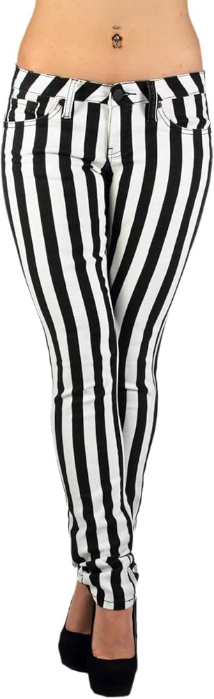 Black & White Striped Classic Sexy Skinny & Bootcut Jeans Junior & Plus Size | Amazon (US)
