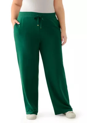 Crown & Ivy Women's Plus Size Wide Leg Pants, Green, 1X | Belk