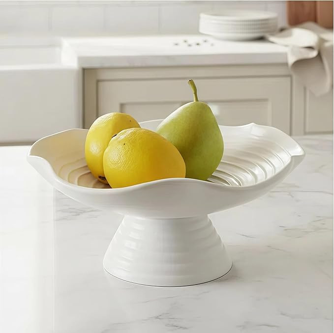 Ceramic Fruit Bowl,10" Decorative Bowl, Key Bowl for Entryway Table, Purse Bowl, White Fruit Bowl... | Amazon (US)