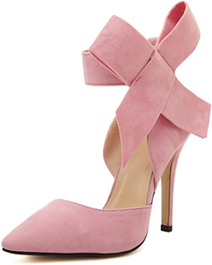 Z&L Women's Pointy Toe Suede High Heel Stiletto Pumps With Big Bowknot Pink US 7 | Amazon (CA)