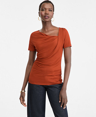 Women's Short Sleeve Asymmetric-Neck Top | Macy's