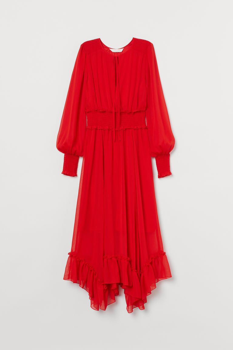 H & M - Long Dress with Smocking - Red | H&M (US)