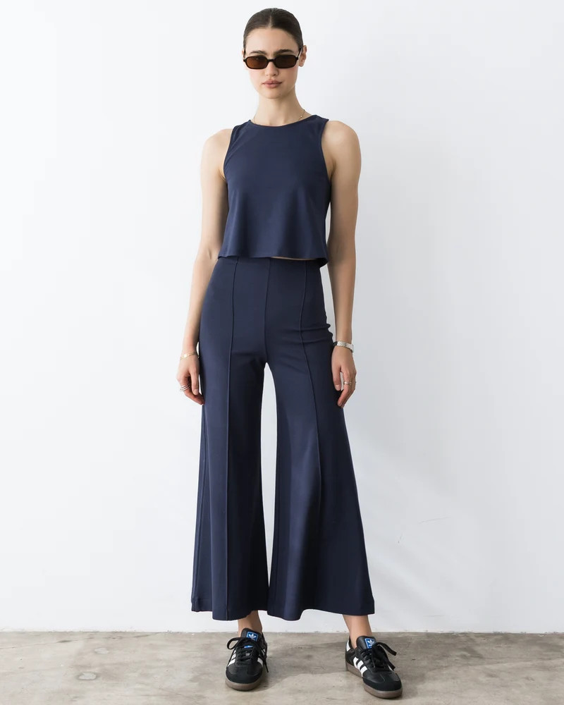 Navy Ponte Knit Cropped Wide Leg Pant | Ripley Rader