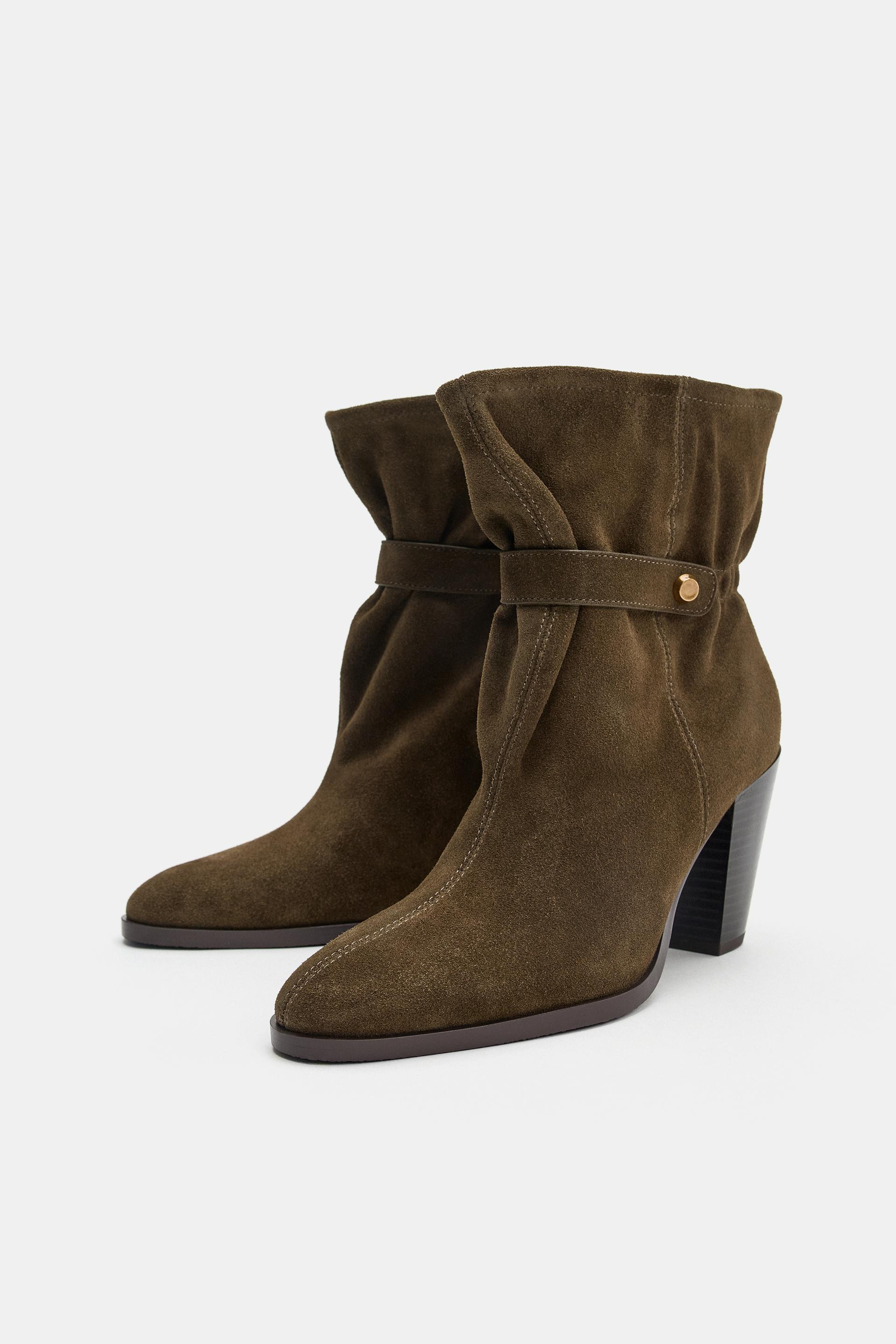 Zara - Suede Slouchy Ankle Boots - Green - 9 - Woman | Zara US