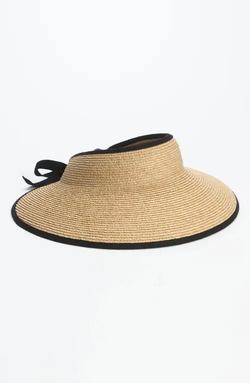 Helen Kaminski Mita Packable Raffia Visor in Natural/Midnight at Nordstrom | Nordstrom