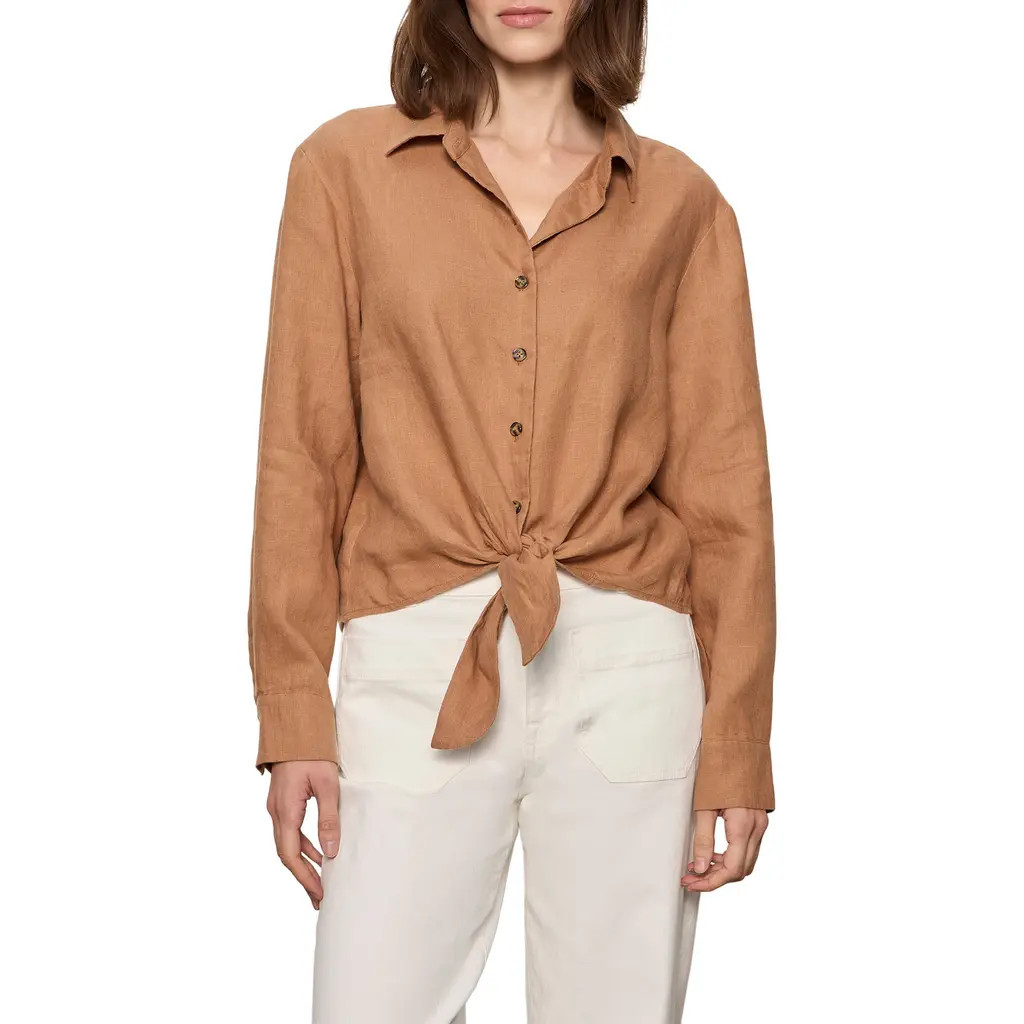 Sanctuary More Love Tie Front Linen Blend Top in Toasted Coconut Brown at Nordstrom, Size X-Small | Nordstrom