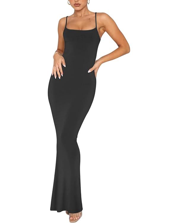 REORIA Women's Basic Sexy Lounge Slip Long Dress Elegant Sleeveless Backless Ribbed Bodycon Maxi ... | Amazon (US)