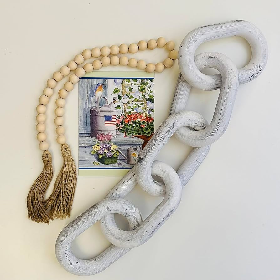 Wood Chain Link Decor & Beaded Garland - Decorative Wood Chain,Home Décor,Wood Decor,Farmhouse D... | Amazon (US)