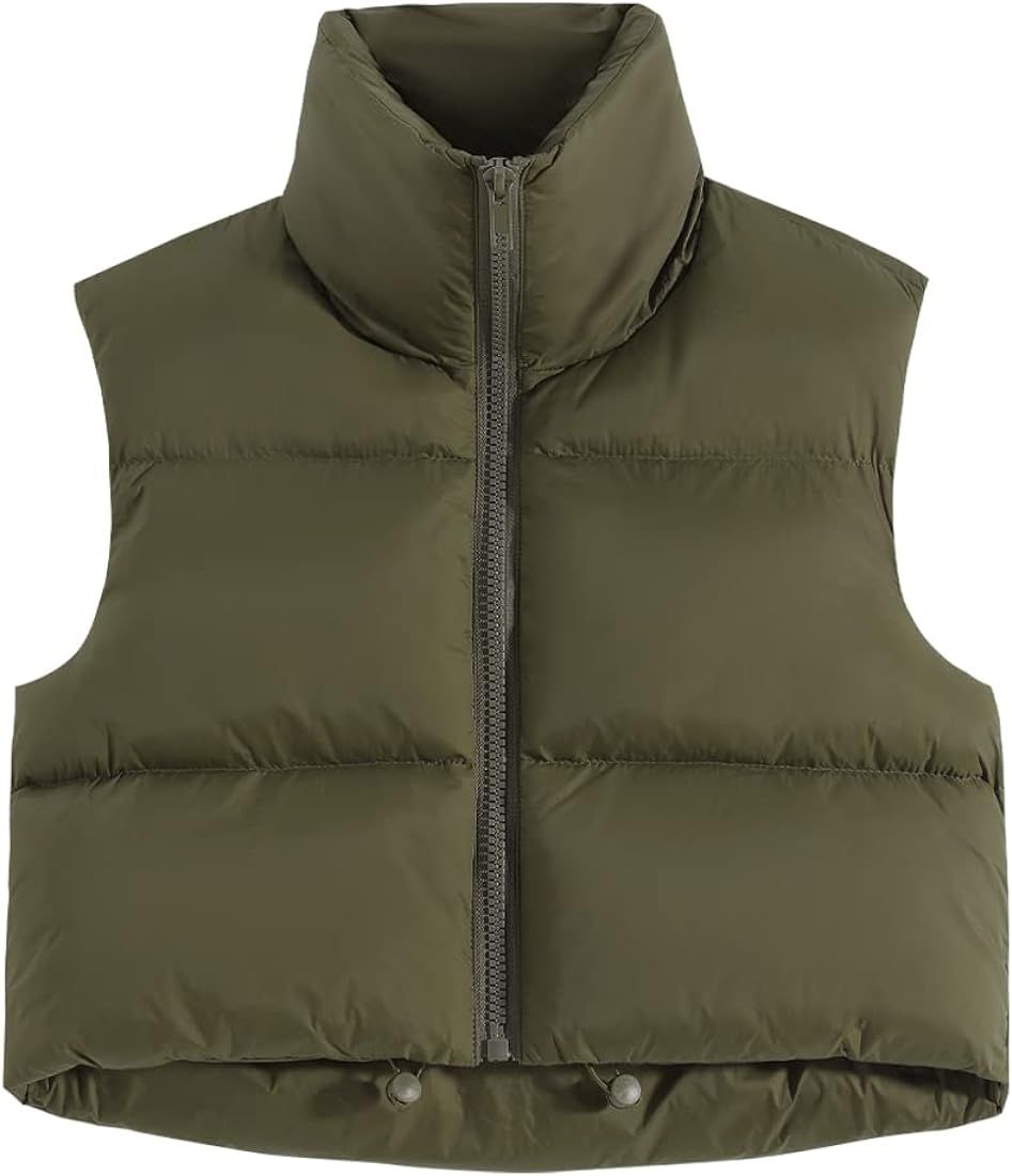fuinloth Women's Short Stand-Up Collar Quilted Vest Warm Winter Crop Puffer Vest with Zip Sleevel... | Amazon (DE)
