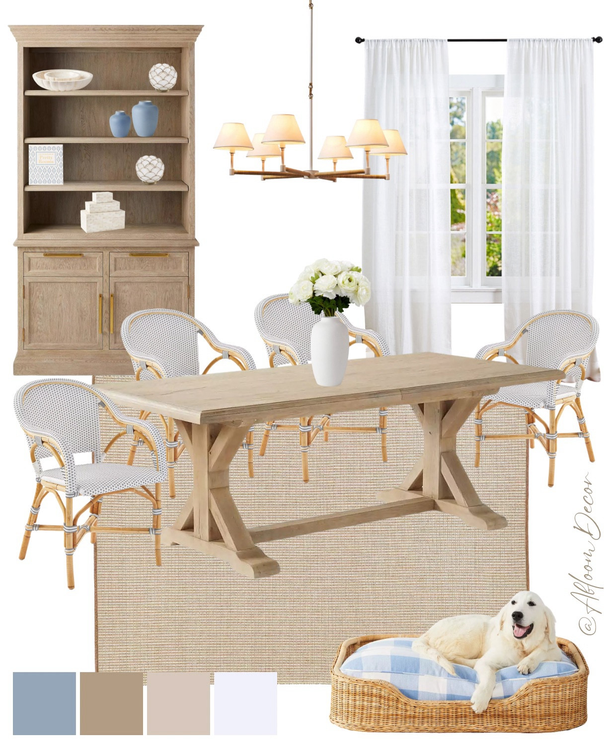 This dining room has such a light and airy feel with its mix of natural wood tones, soft blues, and woven textures. 

#LTKHome